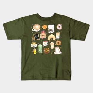 Coffee Coffee Coffee Pattern - Watercolor Design Kids T-Shirt